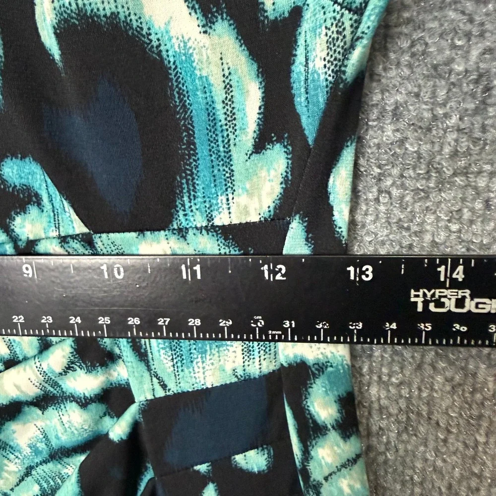 Connected Apparel‎ Sheath Dress Womens 4 Teal Navy Damask Ruched Elbow Sleeve